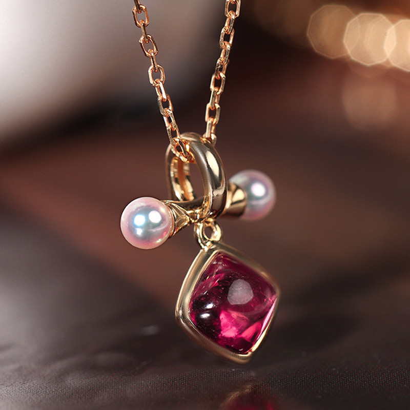 [ヘイズジュエリー] ローズセプターシリーズ 18Kゴールド ルビートルマリン ユニバーサルバックルペンダント クラシカルなエナ