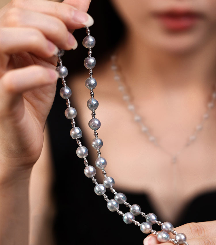 [ヘイズジュエリー] ベルリンガールシリーズ 18Kホワイトゴールド 7.5-8mm 日本製アコヤシルバー ブルーバロックパール