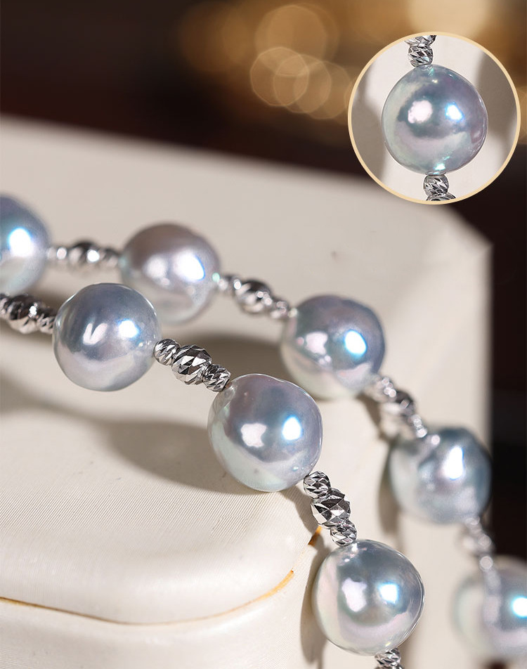 [ヘイズジュエリー] ベルリンガールシリーズ 18Kホワイトゴールド 7.5-8mm 日本製アコヤシルバー ブルーバロックパール