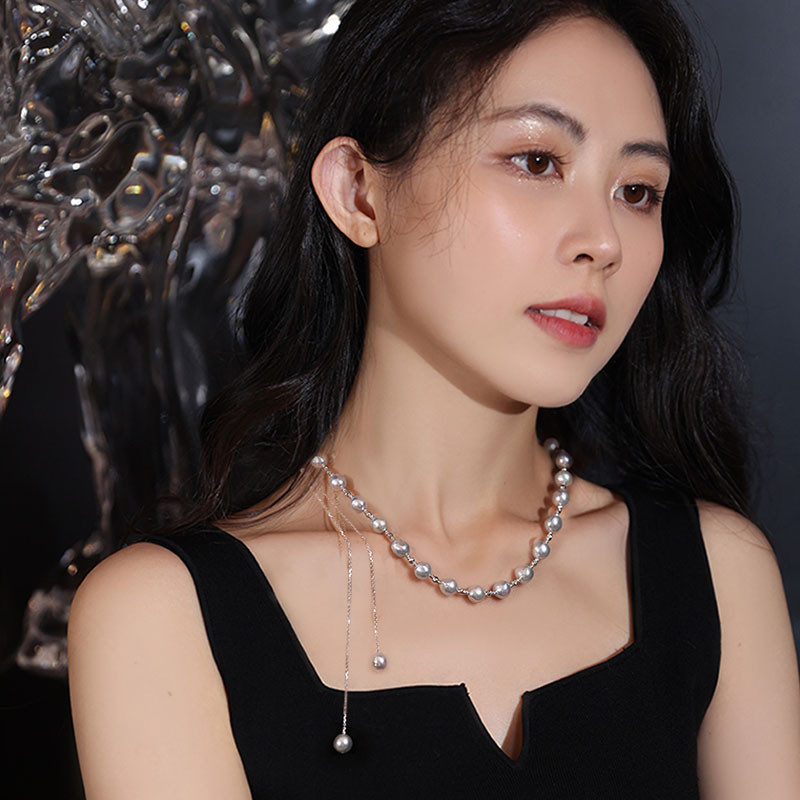 [ヘイズジュエリー] ベルリンガールシリーズ 18Kホワイトゴールド 7.5-8mm 日本製アコヤシルバー ブルーバロックパール