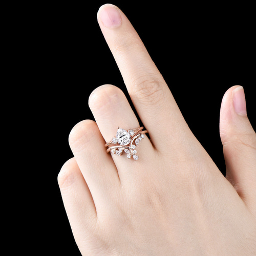 ヴィンテージ モアッサナイト エンゲージリングセット K10 ローズ