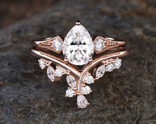 ヴィンテージ モアッサナイト エンゲージリングセット K10 ローズ