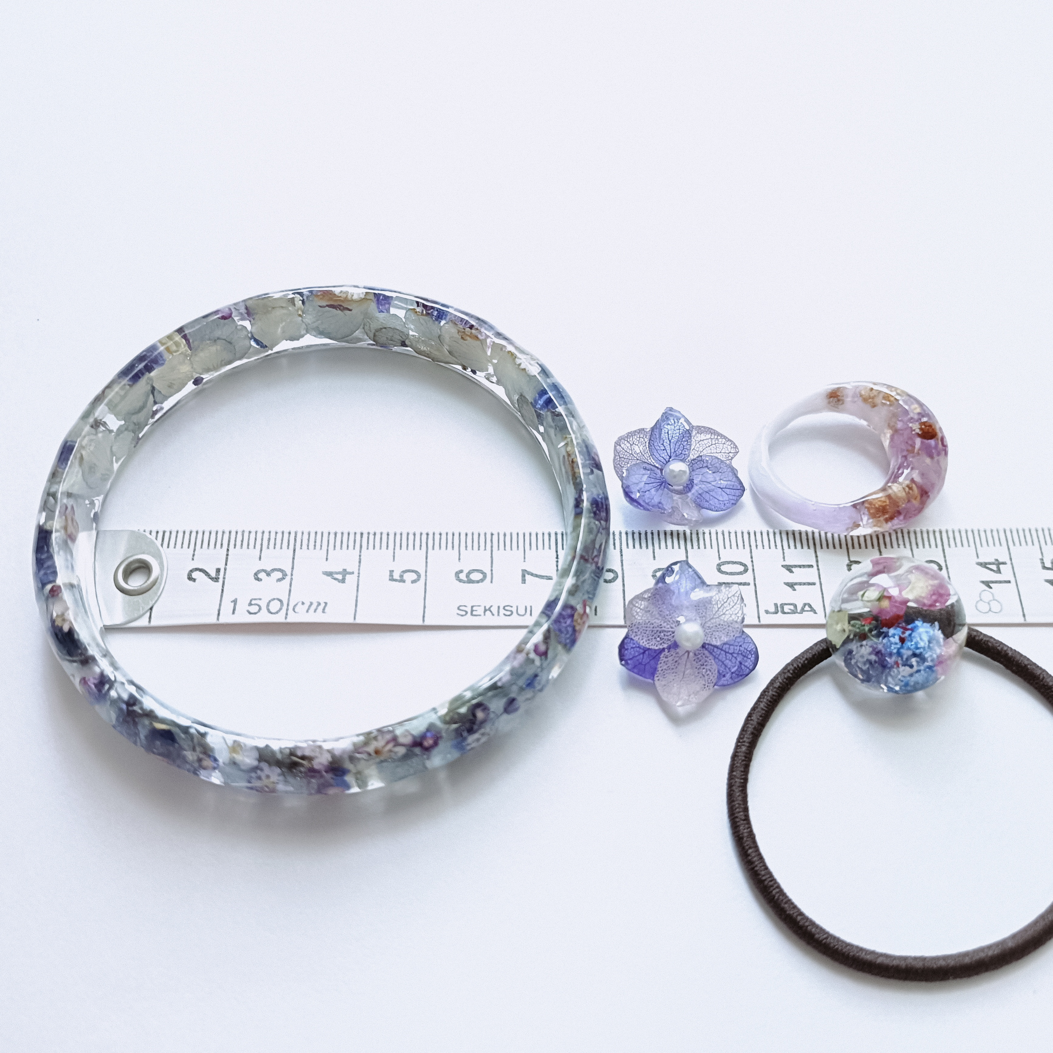 5周年記念福袋SALE　〜紫陽花色のアクセサリー4点セット〜　葡萄　ぶどう　クリア　ドライフラワー　紫陽花　パープル