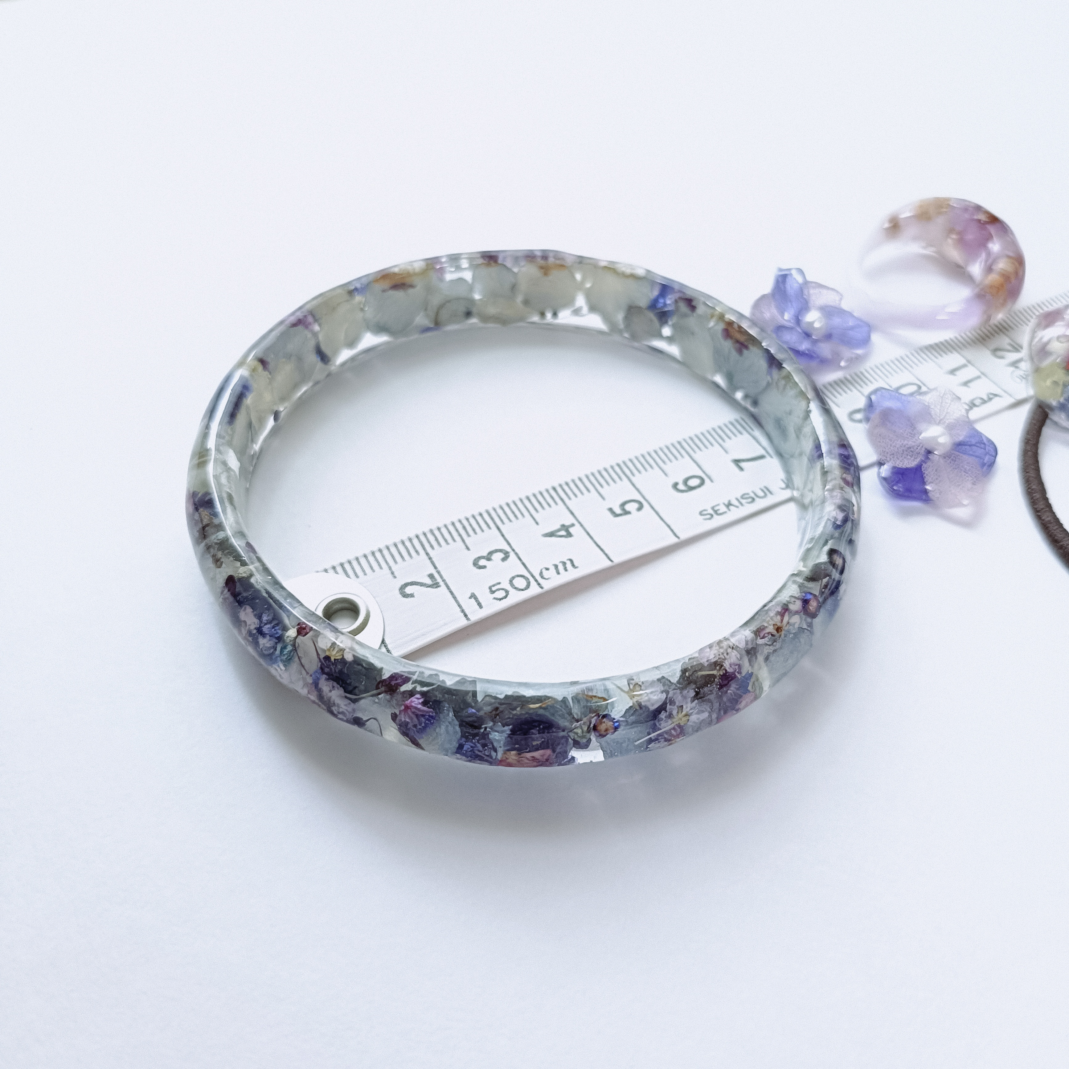 5周年記念福袋SALE　〜紫陽花色のアクセサリー4点セット〜　葡萄　ぶどう　クリア　ドライフラワー　紫陽花　パープル