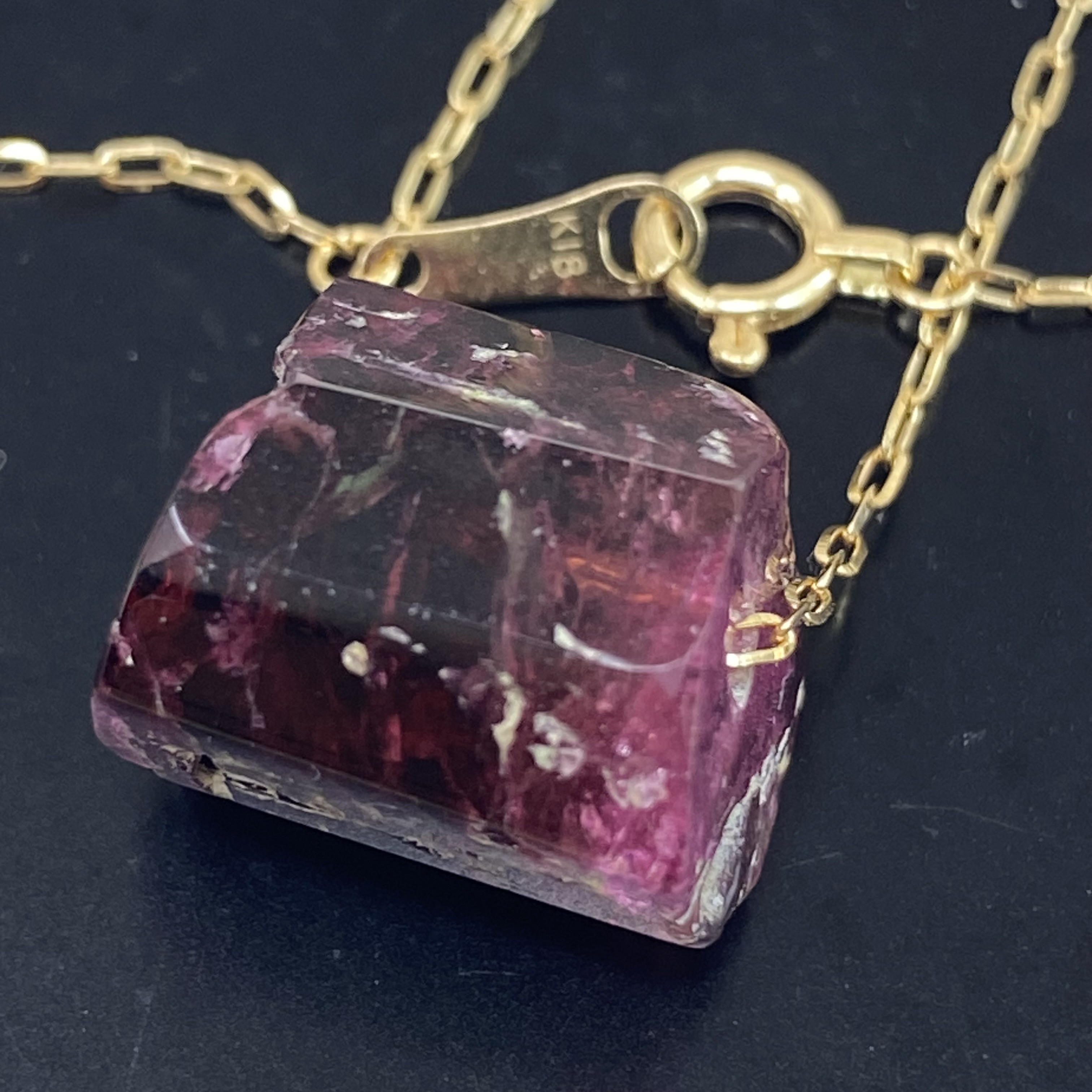 K18YG AU750 18金 天然ピンクトルマリン カットアズキ 幅1.0ミリ 40センチ ネックレス