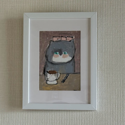 絵画。原画手描き【雪が降る冬、かわいい犬と猫の楽しい写真記念