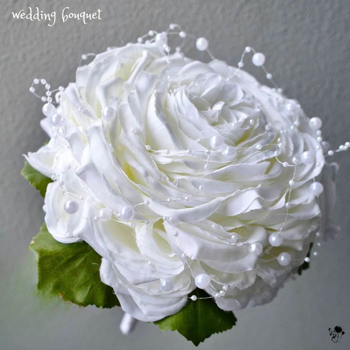 【受注後制作商品】ローズメリア ブーケ 上質 ウェディングブーケ 造花ブーケ 白 パール ブーケ ブートニアセット