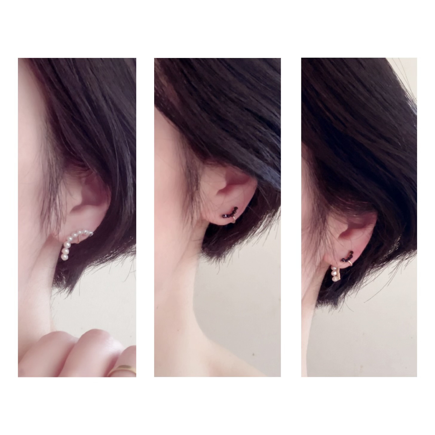 【14kgf】リバーシブルイヤリング 〜 淡水真珠＆ブラックスピネル