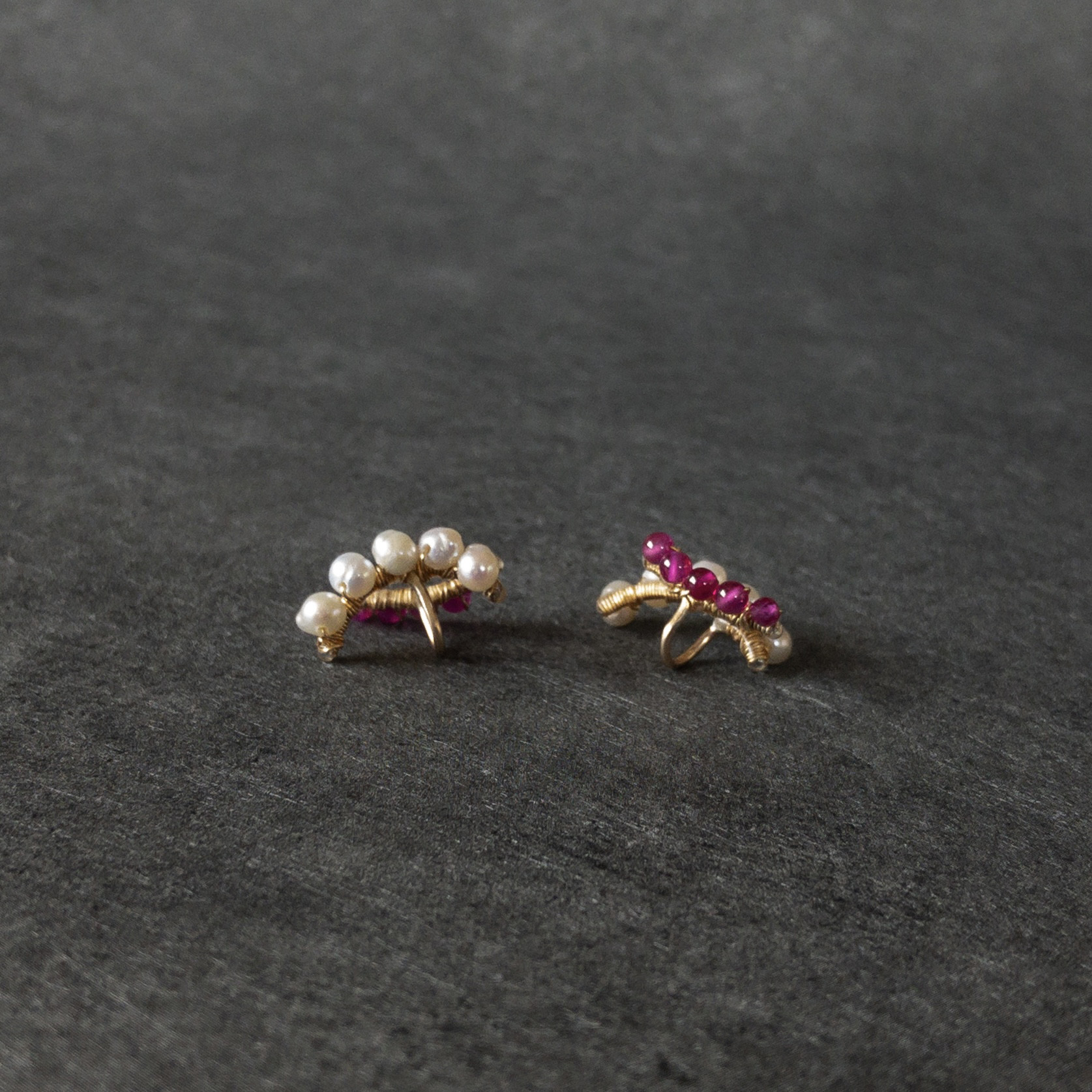 【14kgf】リバーシブルイヤリング 〜 淡水真珠＆ルビー