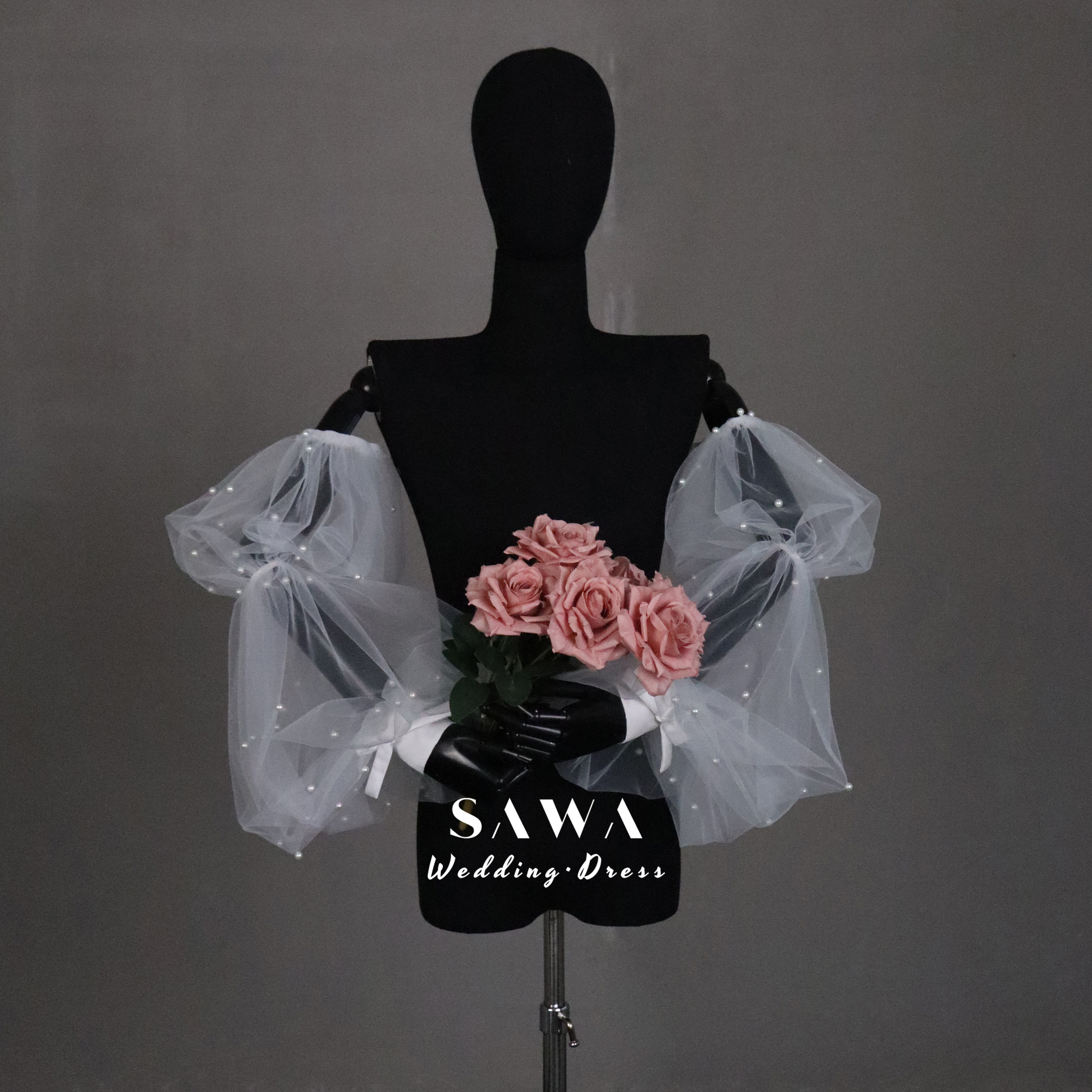 買わないと損　ソフトチュール　ボリューム　可愛いリボン　二の腕カバー　ウェディングドレス小物　上品　パール付きブライダル