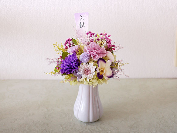 【仏花】パープル系のお花で彩る個性的仏花【供花】