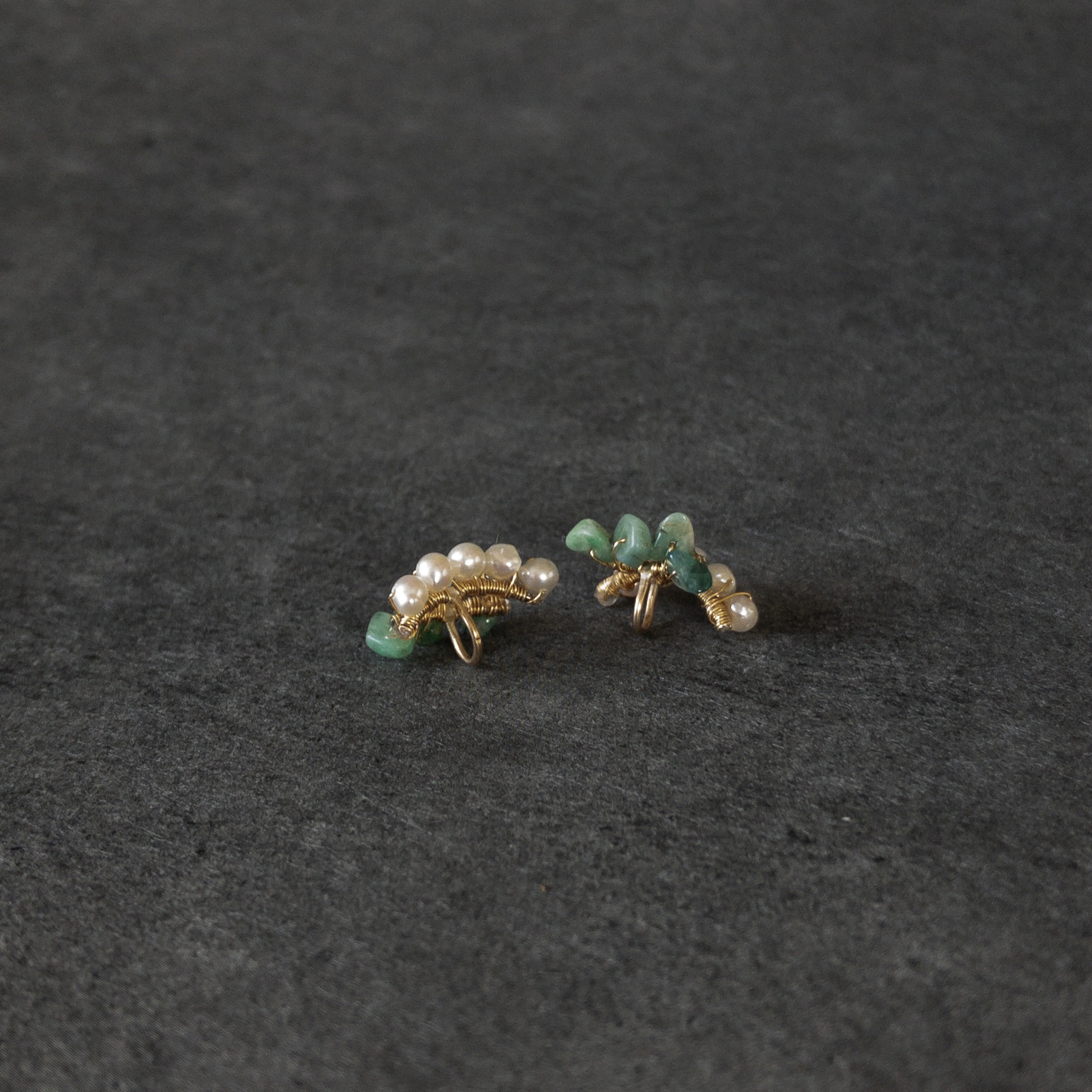 【14kgf】リバーシブルイヤリング 〜 淡水真珠＆エメラルド