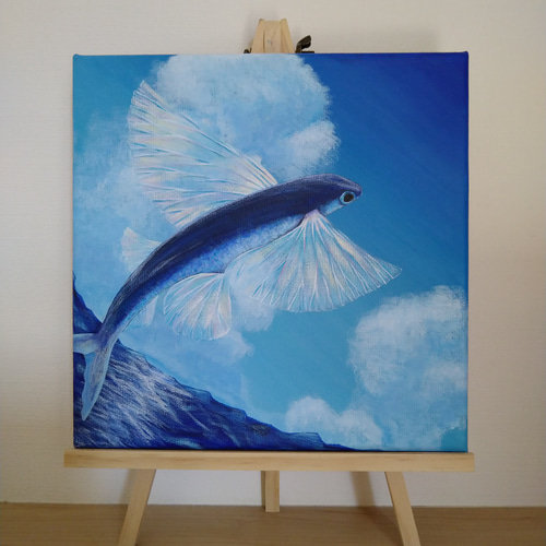 カエル　トビウオ　絵画　自作 カラフルなカエル🐸を描いてみました 何色も重ね塗りして 背景を