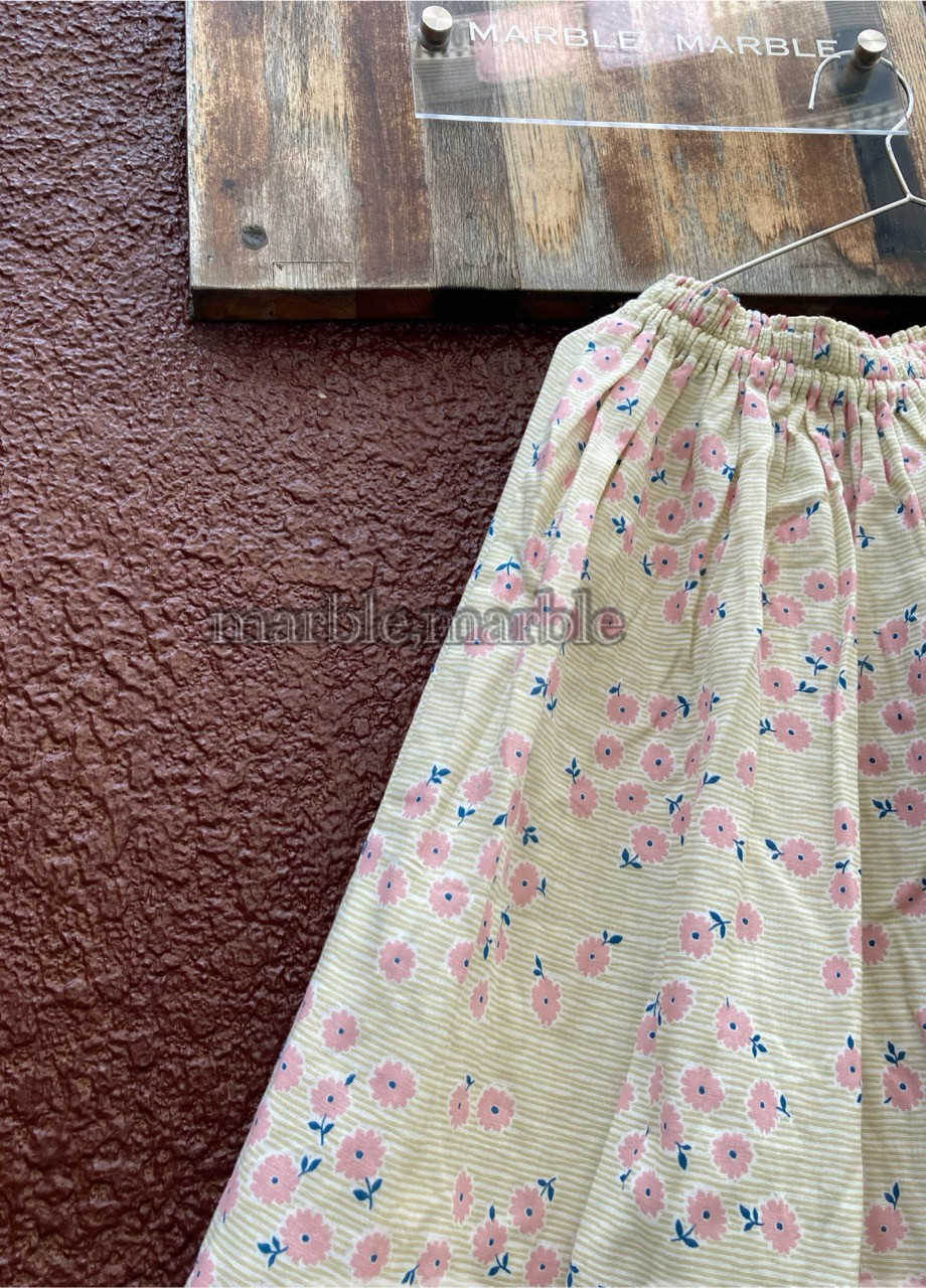 【1点のみ】クリーム×ピンク　ガーゼスカート　小花スカート　ギャザースカート　花畑　フラワースカート　花柄