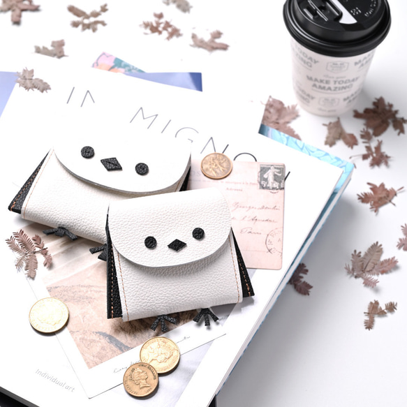 再販 ＼シマエナガといつも一緒／ 仕切り付き コインケース 【 親子 シマエナガ 】 本革 姫路レザー 財布 HW33K 14枚目の画像