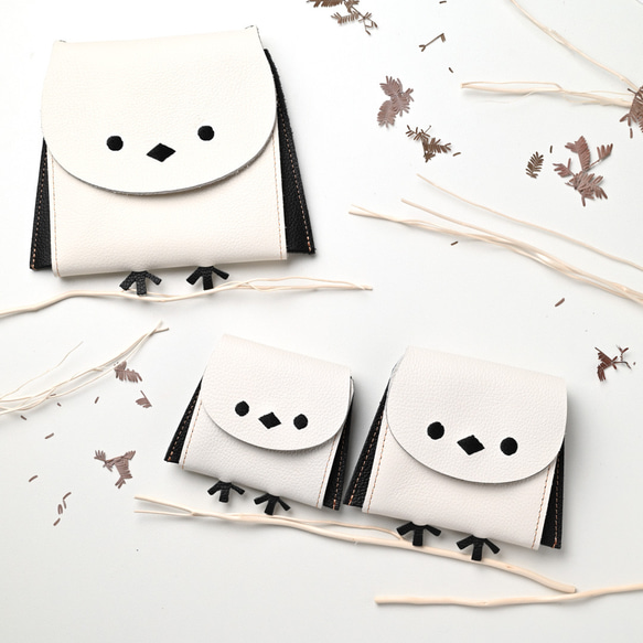 再販 ＼シマエナガといつも一緒／ 仕切り付き コインケース 【 親子 シマエナガ 】 本革 姫路レザー 財布 HW33K 3枚目の画像