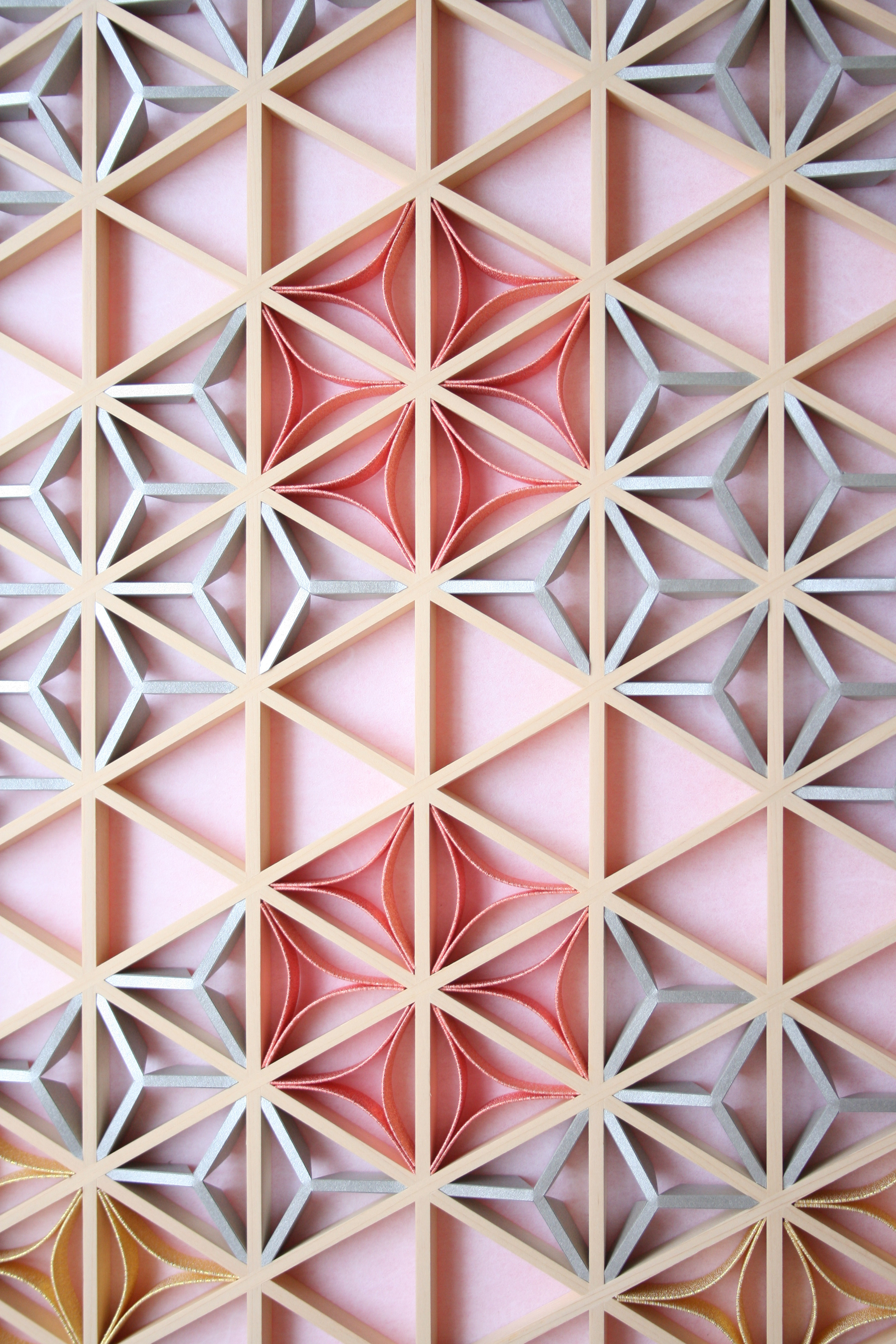 組子アートパネル 【水引七宝 コーラルピンク TypeE  ピンク背景】 和風インテリアパネル