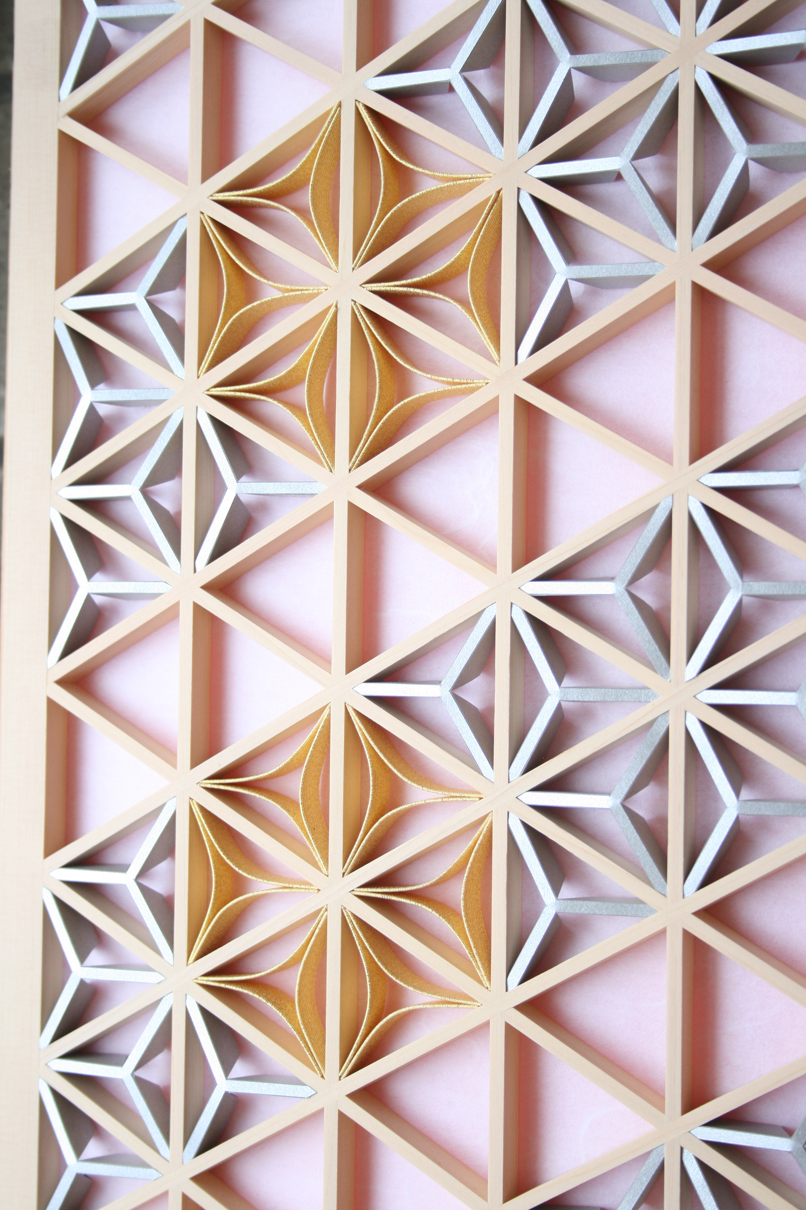 組子アートパネル 【水引七宝 コーラルピンク TypeE  ピンク背景】 和風インテリアパネル