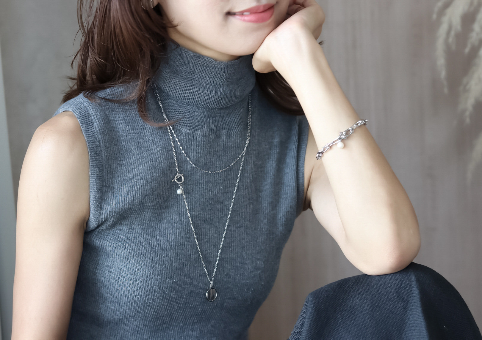 SV925 long chain wave coin necklace（アレルギー対応）