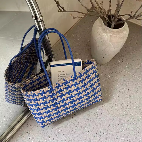 マーケット夏カゴ第四バッグ軽量丈夫なカゴバッグ 編み込みトート