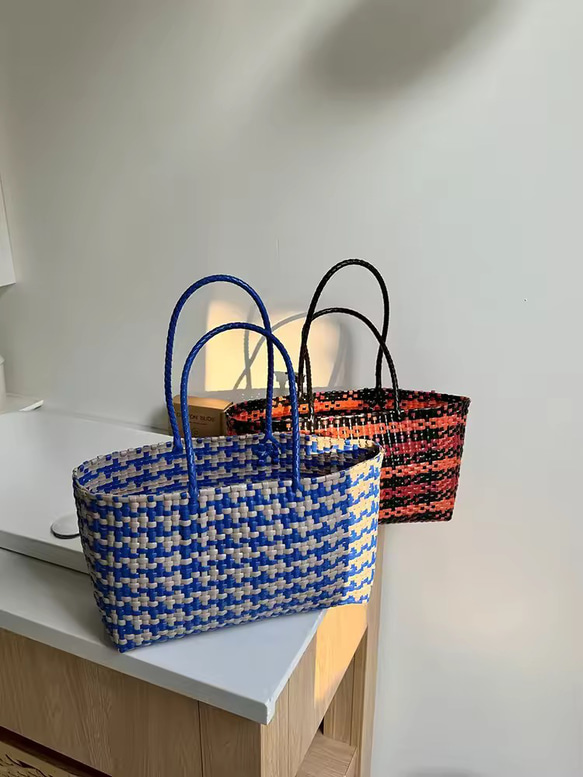 マーケット夏カゴ第四バッグ軽量丈夫なカゴバッグ 編み込みトート