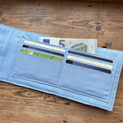 二つ折り財布・ブルー系花柄オックス 二つ折り財布 Fleurs des champs