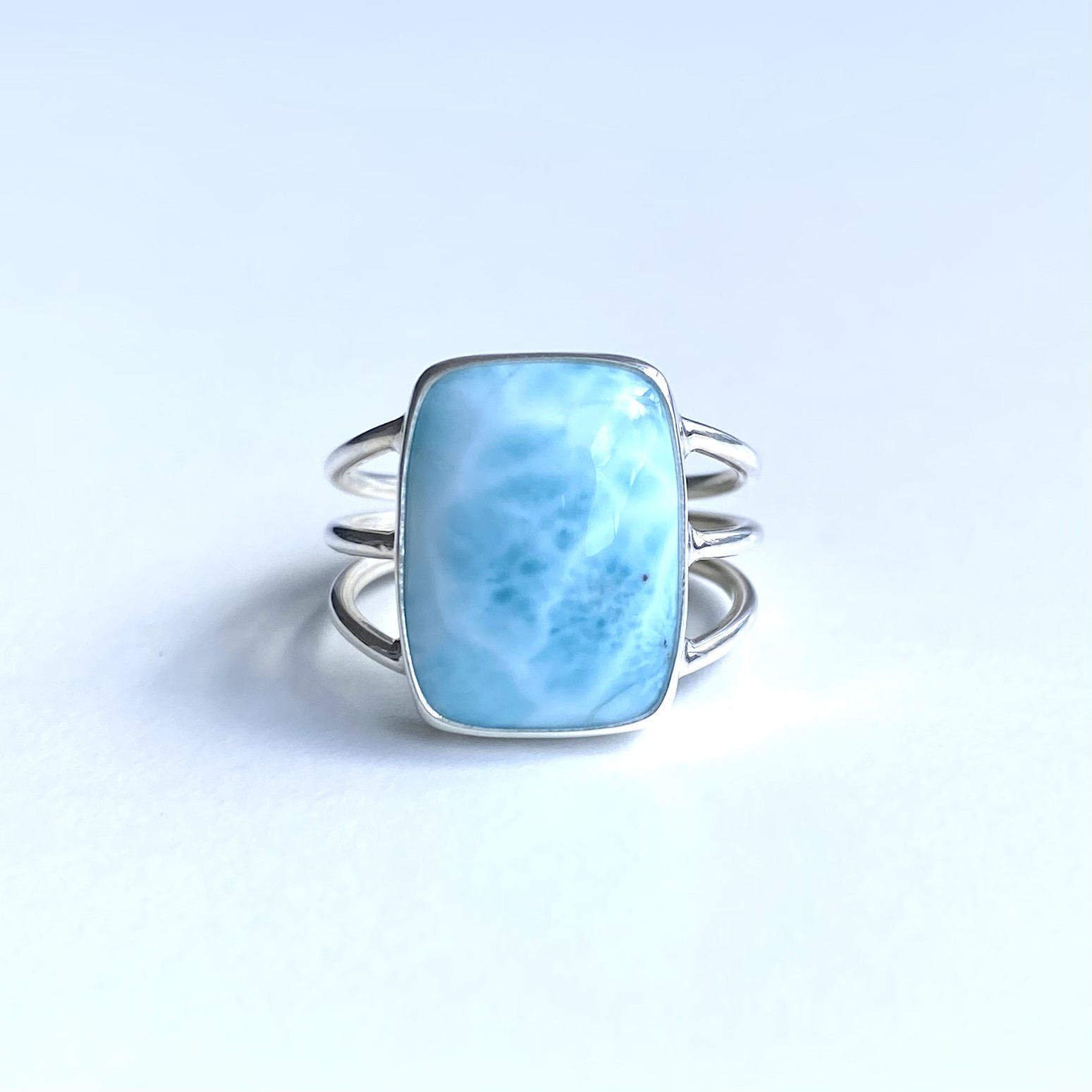 スクエア ラリマー 3連リング SV925 15号