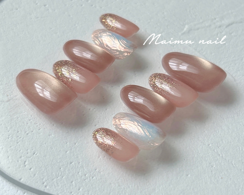 88 オレンジ ブラウン ネイルチップ ブライダル グラデーション 淡色