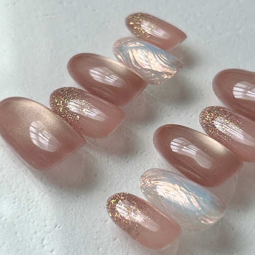 オレンジ ブラウン ネイルチップ ブライダル グラデーション 淡色