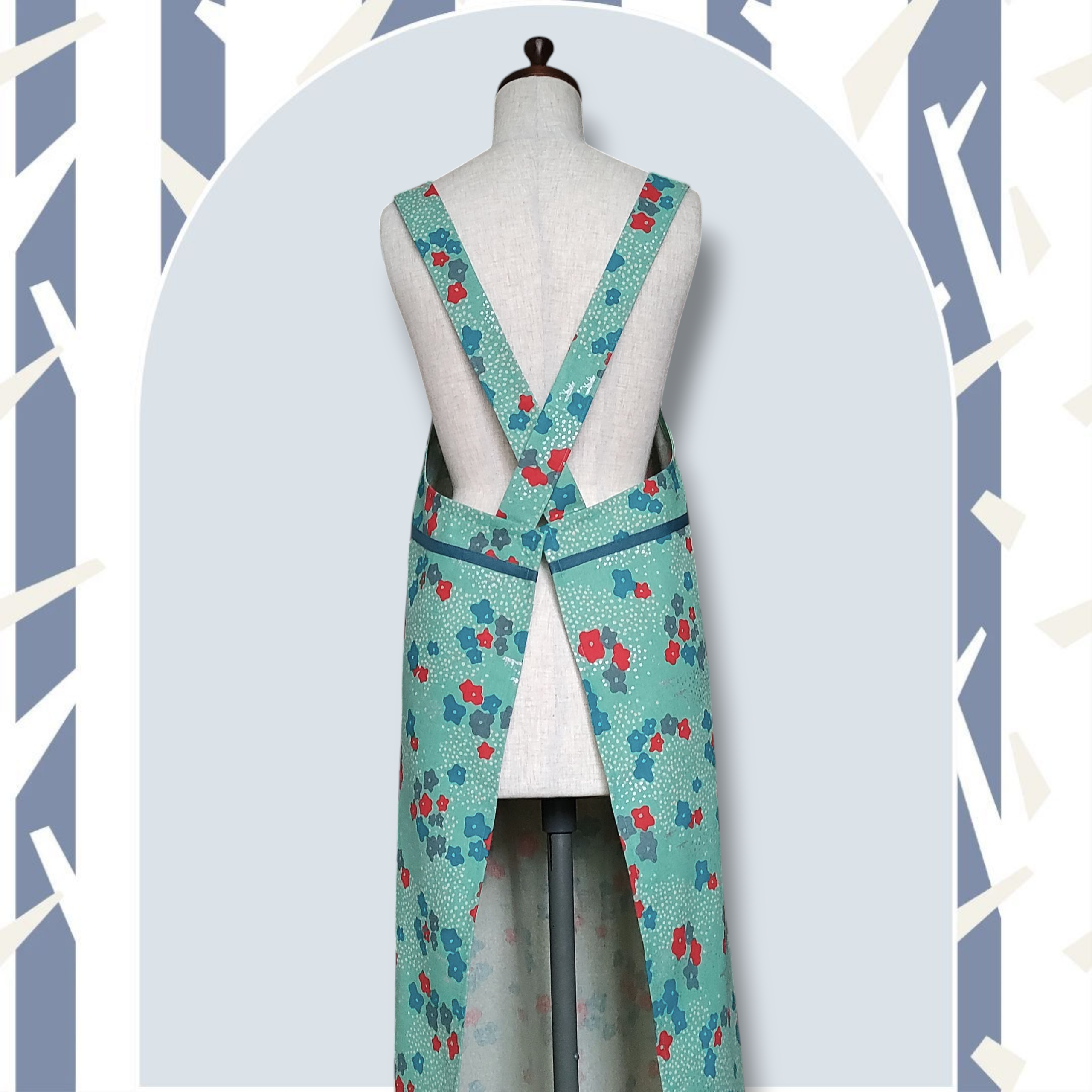 【花咲く草原とキツネ】肩クロス エプロン《ペパーミントグリーン》