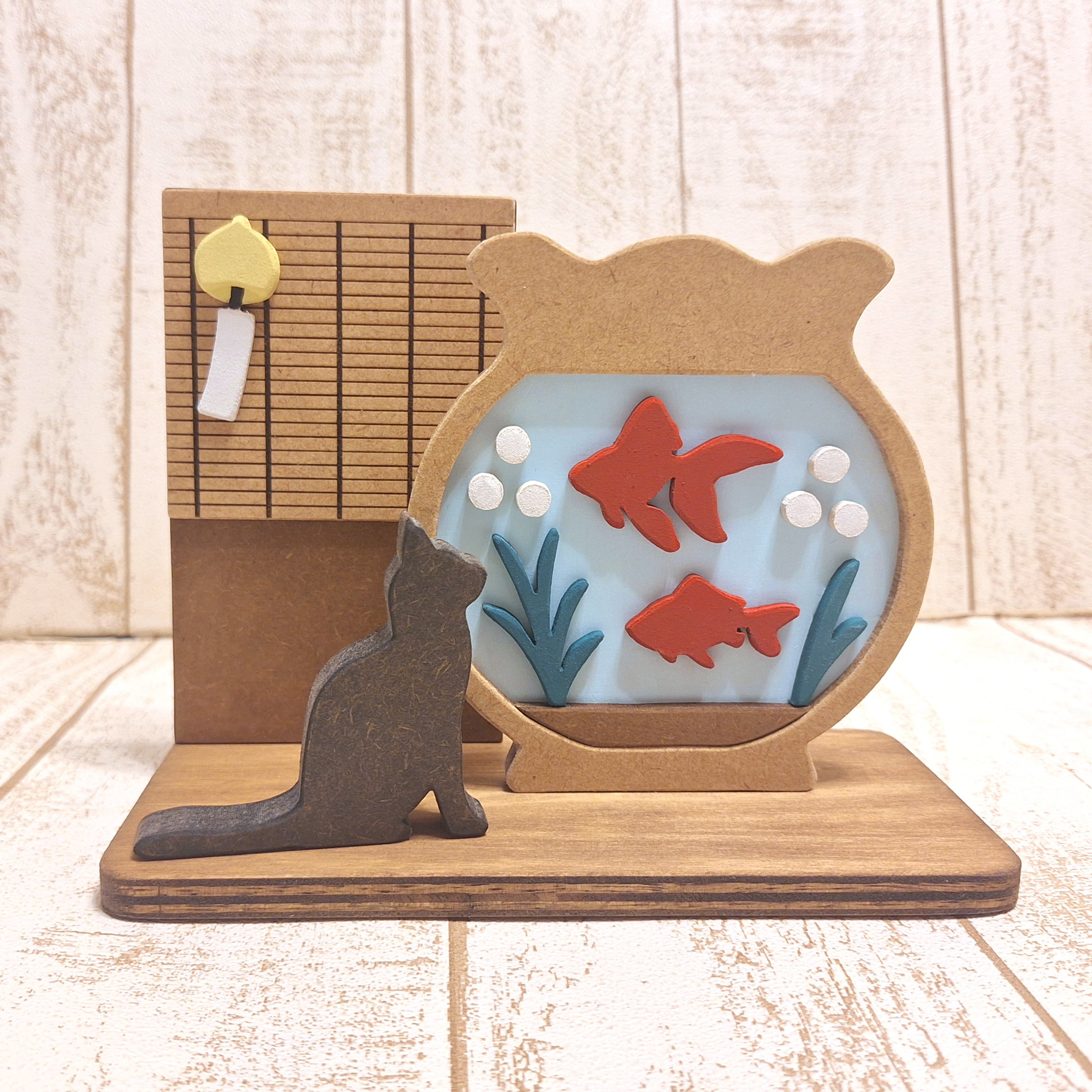 作家さんハチワレ猫と金魚の置物 猫と金魚 ハチワレ猫と金魚(黒白に赤) ハチワレ キタンクラブ