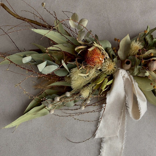 大きな横長スワッグ ドライフラワー ネイティブフラワー