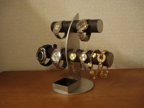 時計スタンド　ブラック三日月6本掛け腕時計スタンド角トレイ　No.140522