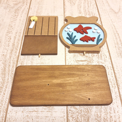 受注制作☆夏飾り☆金魚鉢とダックスの木製置物☆風鈴・すだれ付き☆犬種変更・色変更も可能！ 5枚目の画像