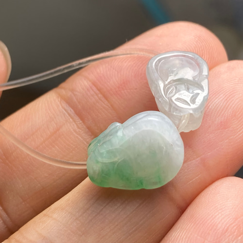 RS11-47 通穴 貔貅 本翡翠 ミャンマー産 A貨 財布貔貅 御守 天然石