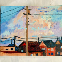 直径25㎝「朝の空 2025-2」油彩・絵画・原画・丸形・アート