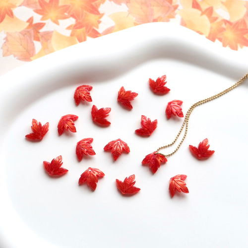 専用商品 紅葉チャームセット オリジナル新作☆紅葉 もみじ チャーム ビーズ グリッター入り、朱色