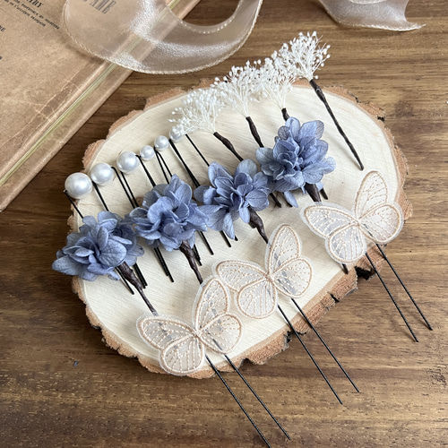 全7カラー】蝶々 ベージュ×パール【バイカラー変更可】あじさい