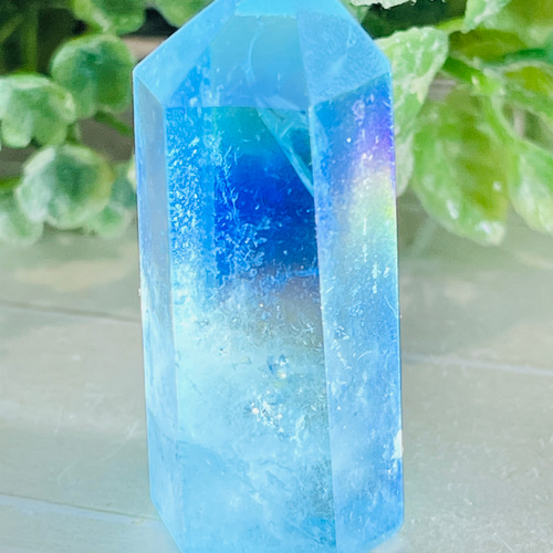 七色の夢✨ ブルー オーラ水晶 クリスタル ポイント 原石 ポリッシュ