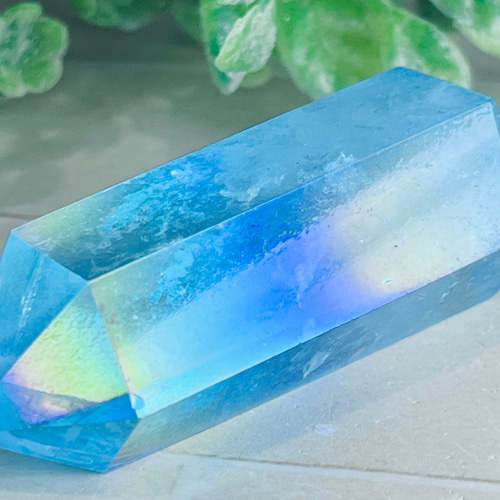 七色の夢✨ ブルー オーラ水晶 クリスタル ポイント 原石 ポリッシュ