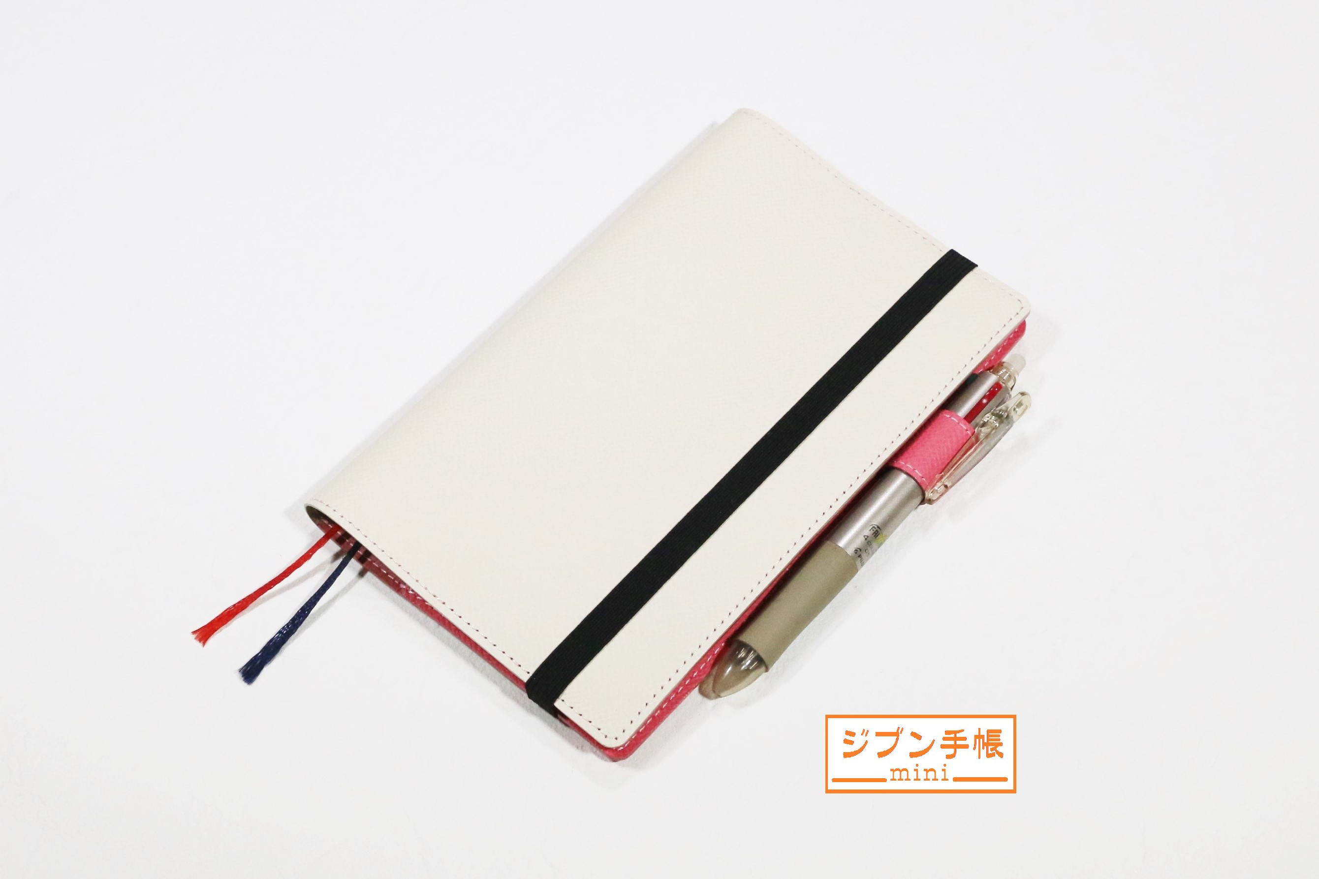 [フランス製高級皮革] 手帳カバー［ジブン手帳mini（B6スリム） サイズ］ホワイト + ピンク T771