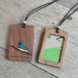 附窗木製通行證盒【藍白捕蠅鳥】適合IC卡尺寸 第2張的照片