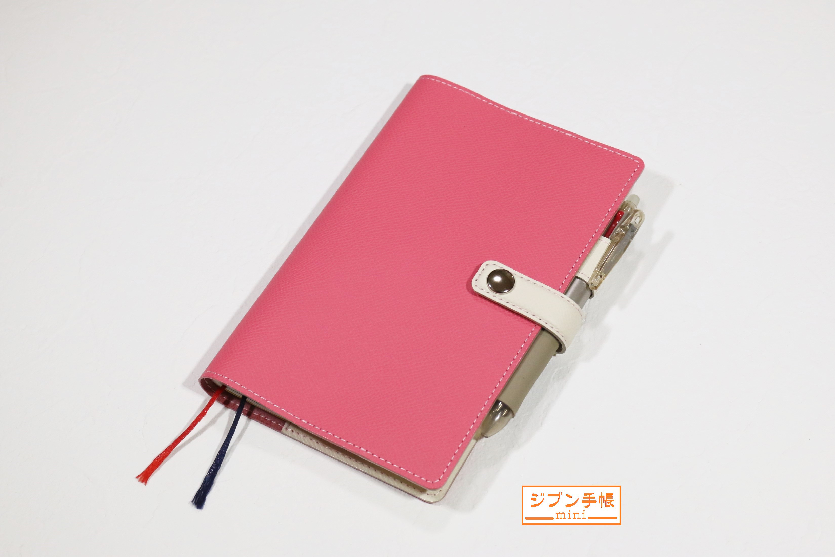 [フランス製高級皮革] 手帳カバー［ジブン手帳mini サイズ］ピンク + ホワイト T770