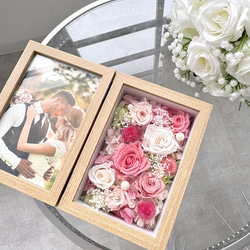プリザーブドフラワーのフォトフレームアレンジ（ピンク）/ウェルカム