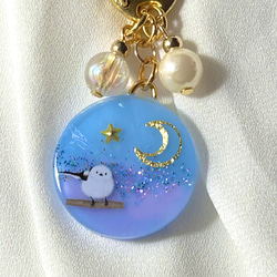 シマエナガチャーム ハンドメイド レジンチャーム【夕焼け佇む