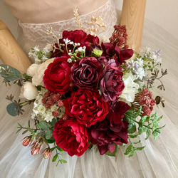 セミオーダーOK＊ダークレッドローズとダリアのナチュラルクラッチ