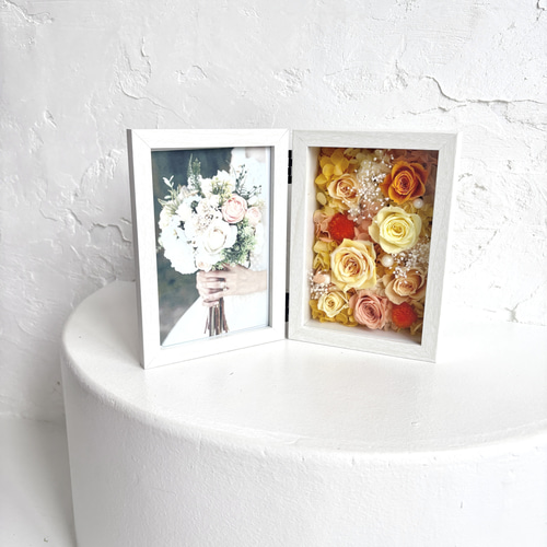 プリザーブドフラワーのフォトフレームアレンジ（ビタミンカラー