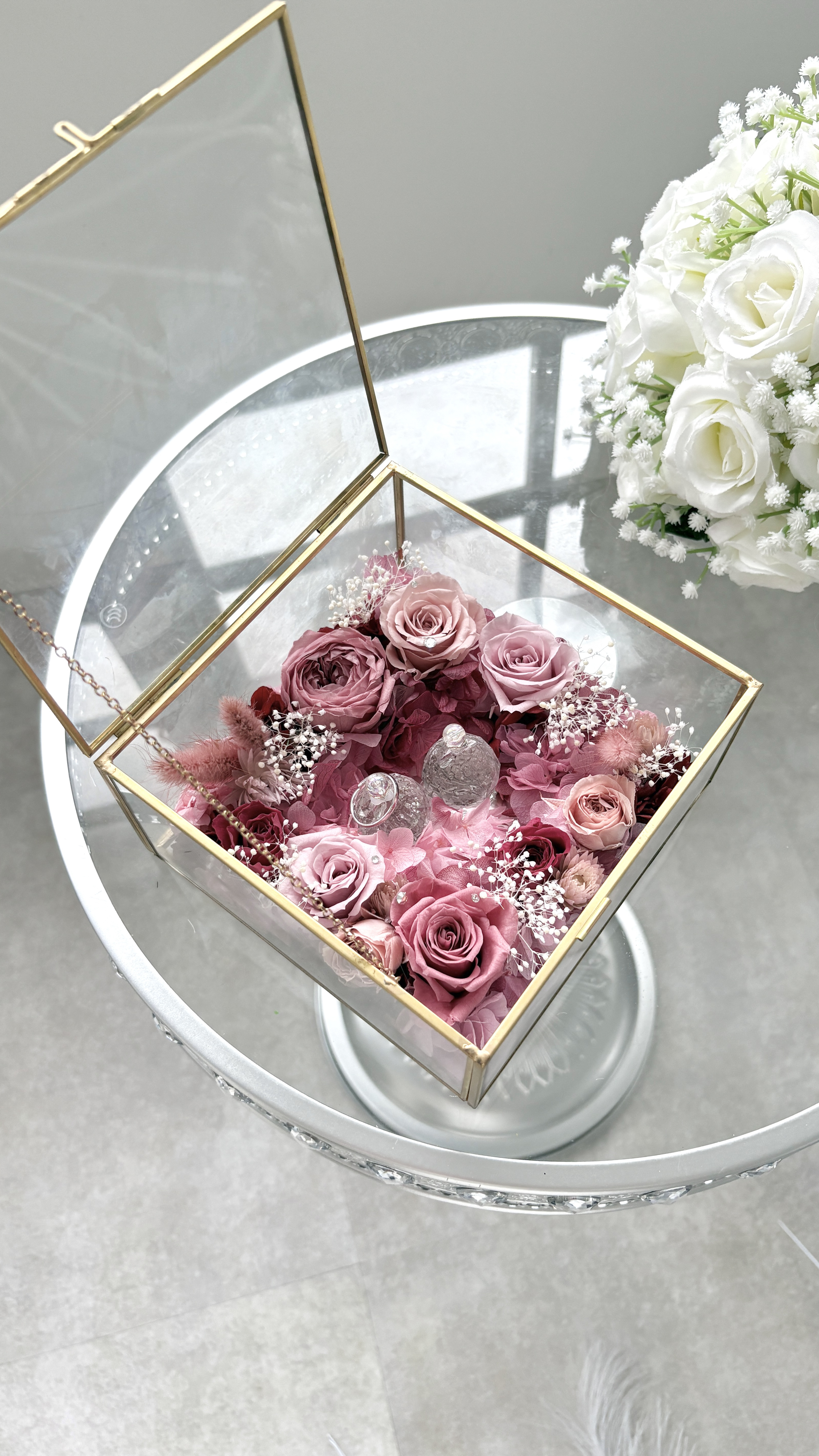 プリザーブドフラワーのリングピロー（ピンク）/ウェルカムスペース/両親贈呈品/記念日/ギフト