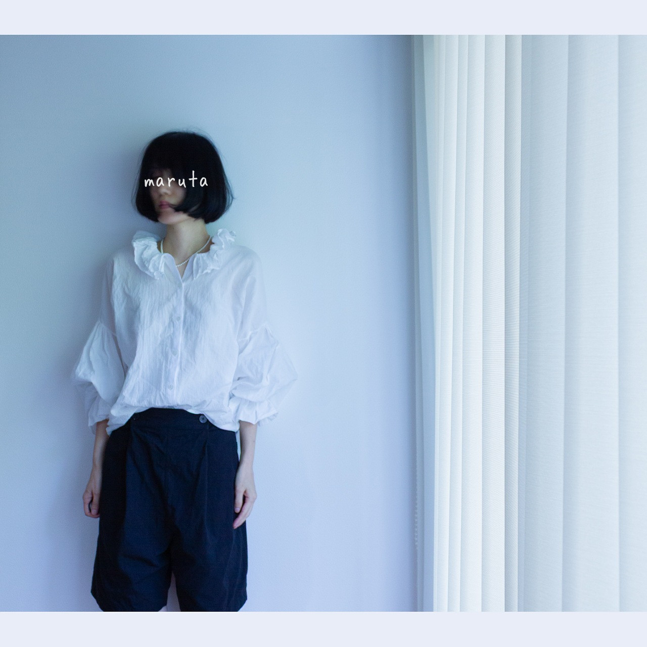 ■私サイズ■フリル襟バルーンブラウス■ホワイト■