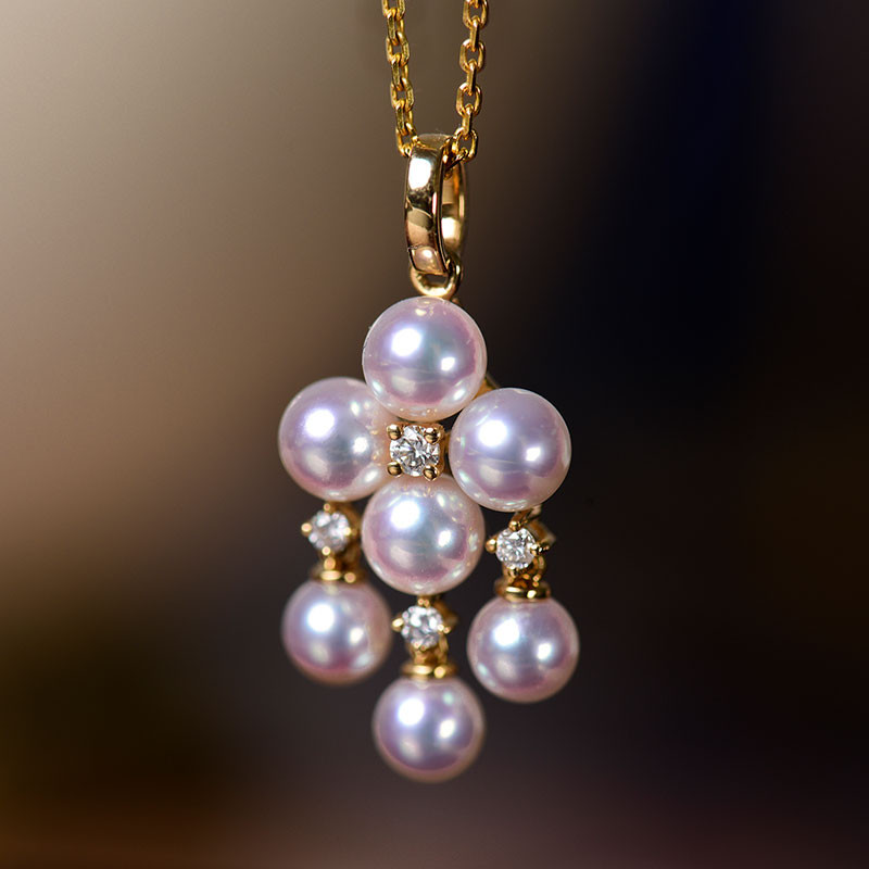 [ヘイズジュエリー] Falling Snow シリーズ 18K ゴールド 天然ダイヤモンド 4-5mm 日本製アコヤ真珠クラス